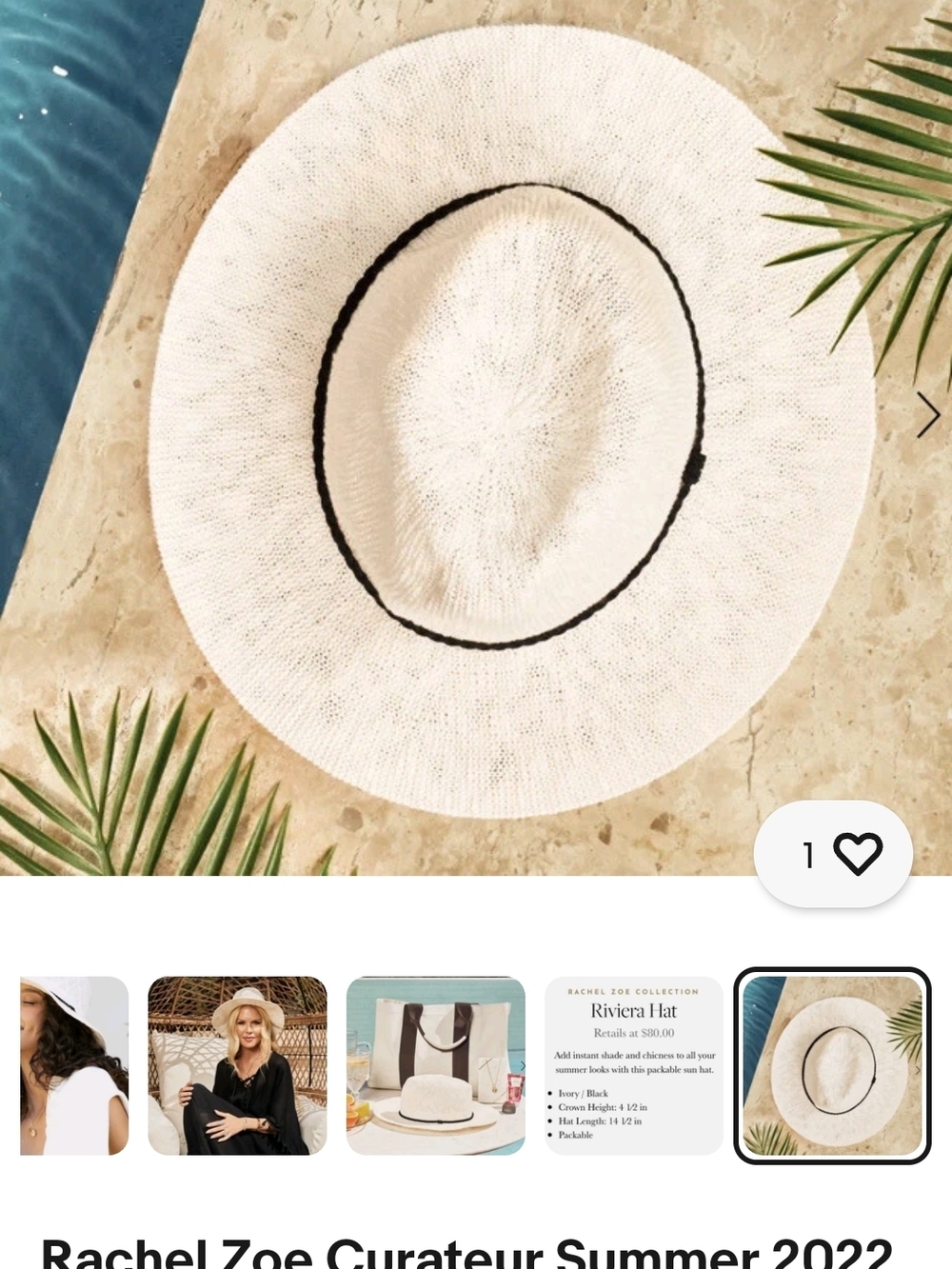 Rachel Zoe Riviera Wide-Brim Hat in Ivory with Black Trim - Picture 4 of 8
